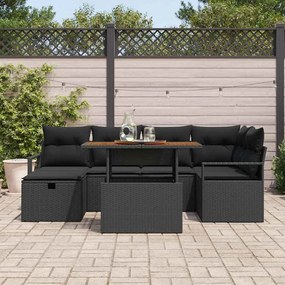vidaXL Σετ Καναπέ Κήπου Ρυθμιζόμενο ύψος 7 pcs Μαύρο συνθετικό ρατάν