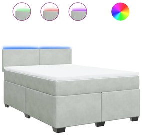 vidaXL Κρεβάτι Boxspring με Στρώμα Ανοιχτό Γκρι 140x200 εκ. Βελούδινο