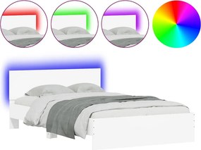 vidaXL Πλαίσιο Κρεβατιού με Κεφαλάρι / LED Λευκό 135 x 190 εκ.
