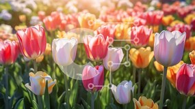 Intra Συλλεκτικό Ξύλινο Παζλ Plywood 4mm - Όμορφη εικόνα ενός χωραφιού με τουλίπες σε πλήρη άνθιση Σε Ξύλινο Κουτί - Διαστάσεις: 10x10 cm – 25 κομμάτια