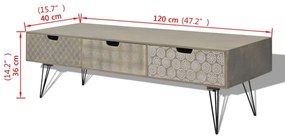 vidaXL Έπιπλο Τηλεόρασης με 3 Συρτάρια Γκρι 120 x 40 x 36 εκ.