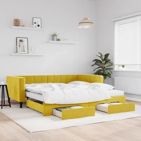 Καναπές Κρεβάτι Συρόμεν. Κίτρινος 100x200εκ Βελούδινος Συρτάρια - Κίτρινο