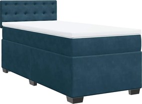 vidaXL Κρεβάτι Boxspring με Στρώμα Μπλε 90x190 εκ. Βελούδινο
