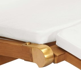 vidaXL Ξαπλώστρα Λευκό Κρεμ από Μασίφ Ξύλο Teak με Μαξιλάρι