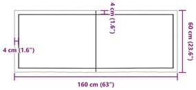 Ράφι Τοίχου Ανοιχτό Καφέ 160x60x(2-6)εκ. Επεξ. Μασίφ Ξύλο Δρυός - Καφέ