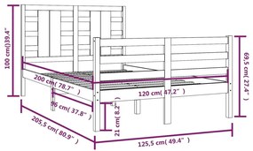 Πλαίσιο Κρεβατιού 120 x 200 εκ. από Μασίφ Ξύλο Πεύκου - Καφέ