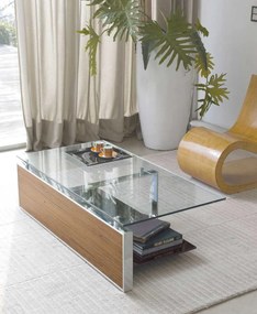 Τραπέζι σαλονιού Fan chromed 100x100x34 - Clear extralight glass