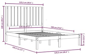 vidaXL Πλαίσιο Κρεβατιού 120 x 190 εκ. από Μασίφ Ξύλο Small Double