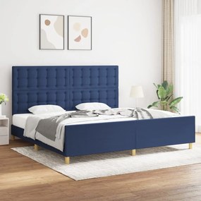 Πλαίσιο Κρεβατιού με Κεφαλάρι Μπλε 200x200 εκ. Υφασμάτινο - Μπλε