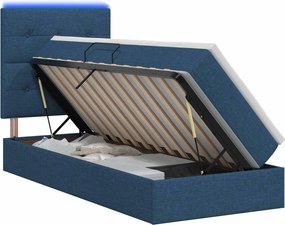 vidaXL LED Κρεβάτι αποθήκευσης με στρώμα Μπλε 90 x 200 cm Ύφασμα