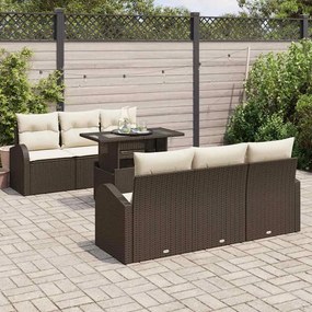 vidaXL Σετ Καναπέ Κήπου με μαξιλάρι 7 pcs Καφέ Πολυ ράταν