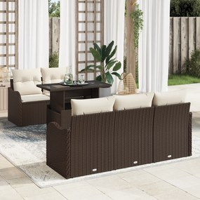 vidaXL Σετ καναπέ 6 τεμαχίων με μαξιλάρια Καφέ Πολυ Ρατάν