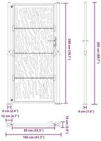 Πύλη κήπου Μαύρη 105x205 cm Ατσάλινο σχέδιο ίχνους - Μαύρο
