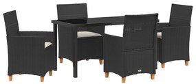vidaXL Σετ 5 Τεμαχίων Καθιστικών Κήπου με Μαξιλάρια Μαύρο Πολυ Ρατάν
