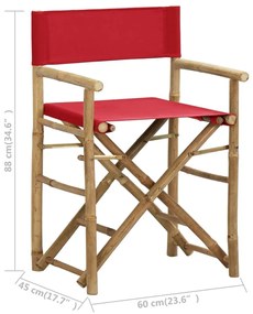 Καρέκλες Σκηνοθέτη Πτυσσόμενες 2 τεμ. Κόκκινες Μπαμπού / Ύφασμα - Κόκκινο
