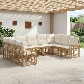 vidaXL Σειρά Καναπέ Εξωτερικού 9 pcs Φυσικό και Κρέμα Λευκό