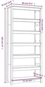 Βιβλιοθήκη 80 x 35 x 183 εκ. από Μασίφ Ξύλο Πεύκου - Καφέ