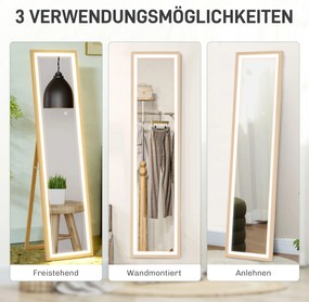 HOMCOM Καθρέφτης πλήρους μεγέθους LED, 40 x 160 cm, έλεγχος αφής, ρυθμιζόμενος, 3 χρώματα, δρυς