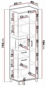 Βιτρίνα Omaha S102, Ελαφριά δρυς, Μαύρο, Με πόρτες, Ο αριθμός των θυρών: 3, 194x60x40cm, 55 kg | Epipla1.gr