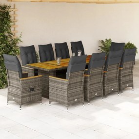 vidaXL Σετ Επίπλων Bistro Κήπου 11 τεμ Γκρι Συνθετ. Ρατάν με Μαξιλάρια