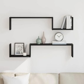 vidaXL Ράφι Τοίχου με ράφι 2 pcs Μαύρη Οξυά 100 x 15 x 20 εκ.