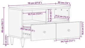 Έπιπλο Τηλεόρασης 70 x 33 x 46 εκ. από Μασίφ Ξύλο Μάνγκο - Μαύρο