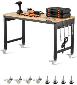 VEVOR 48" Workbench on Wheels Adjustable Height Table with Power Outlet &amp; Pegboard