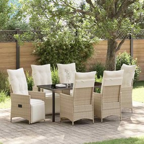 vidaXL Σέτ φαγητού για κήπο με μαξιλάρι 7 pcs Μπεζ Πολυ ράταν