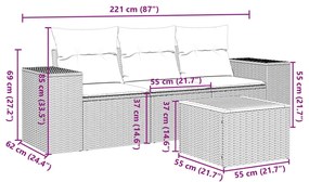 vidaXL Σαλόνι Κήπου Σετ 4 Τεμαχίων Γκρι Συνθετικό Ρατάν με Μαξιλάρια