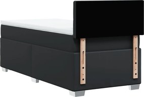 vidaXL Κρεβάτι Boxspring με Στρώμα Μαύρο 90x200εκ. από Συνθετικό Δέρμα