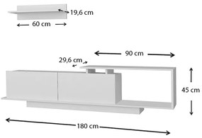 Έπιπλο τηλεόρασης Novara Megapap χρώμα λευκό 180x29,6x45εκ.
