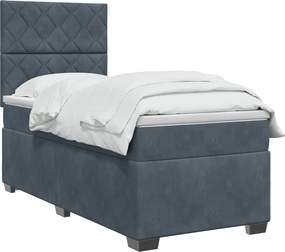 vidaXL Κρεβάτι Box Spring με Στρώμα και LED Σκούρο Γκρι 90 x 190 cm