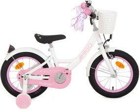 Perfect 14 Inch 22 cm Girls Coaster Brake WhitePinkAMIGO