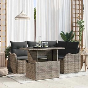 vidaXL Σετ Καναπέ Κήπου με μαξιλάρι 5 pcs Γκρι Πολυ ράταν