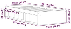 Πλαίσιο κρεβατιού χωρίς στρώμα 90x190 εκ. Επεξεργασμένο Ξύλο - Καφέ