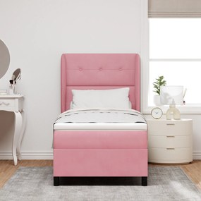 vidaXL Κρεβάτι Box Spring με Στρώμα Ροζ 90x200 εκ Βελούδο