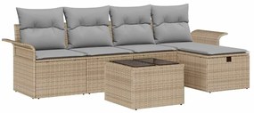 vidaXL Σετ Καναπέ Κήπου με μαξιλάρι 6 pcs Μπεζ Πολυ ράταν