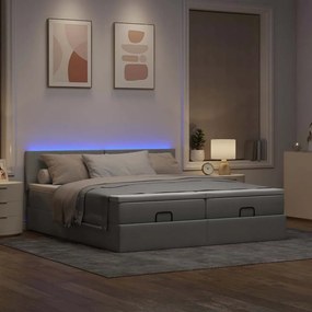 vidaXL Οθωμανικό κρεβάτι με στρώματα &amp; LEDs Ανοιχτό γκρι ύφασμα