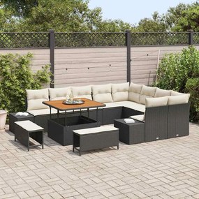 vidaXL Σετ Καναπέ Κήπου με μαξιλάρι 12 pcs Μαύρο Πολυ ράταν