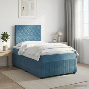 vidaXL Κρεβάτι box spring με στρώμα Μπλε 120 x 190 cm Βελούδο