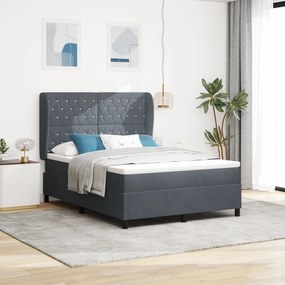 vidaXL Κρεβάτι Box Spring με Στρώμα Σκούρο Γκρι 140x200 εκ. Βελούδο