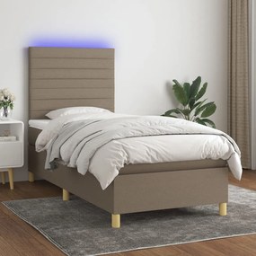 vidaXL Κρεβάτι Boxspring με Στρώμα &amp; LED Taupe 90x200 εκ. Υφασμάτινο