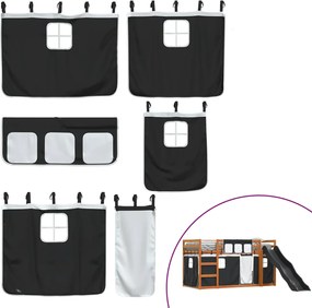 vidaXL Κουκέτα με Τσουλήθρα και Κουρτίνες Λευκή και Μαύρη 90x200 εκ.