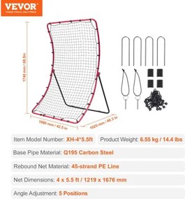 VEVOR Baseball And Softball Rebounder Net 4x5.5 ft PitchBack All Angle Fielding