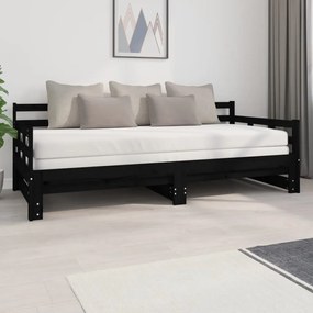 Καναπές Κρεβάτι Συρόμενος Μαύρος 2x(90x200) εκ. από Μασίφ Πεύκο