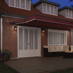 vidaXL Τέντα Πτυσσόμενη Αυτόματη με LED Μπορντό 600x300 εκ.