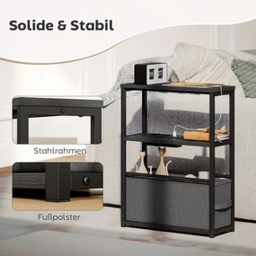 Κομοδίνο τραπεζάκι σαλονιού με πρίζες, ράφι, για μικρούς χώρους, 45x18x60,2cm, Μαύρο