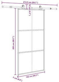 Συρόμενη πόρτα με σετ υλικού 102x205 cm ESG Γυαλί&amp;Αλουμίνιο - Μαύρο