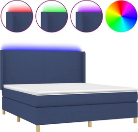 vidaXL Κρεβάτι Boxspring με Στρώμα &amp; LED Μπλε 180x200 εκ. Υφασμάτινο