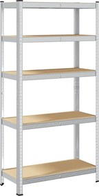 vidaXL Ραφιέρα 5 Επιπέδων Ασημί από Ατσάλι &amp; Επεξεργασμένο Ξύλο